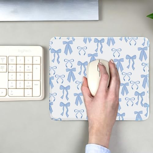 Mouse Pad for Desk with Stitched Edge, Premium Cute Washable Mouse Pads. Computer Mousepad with Non-Slip Rubber Base, Mousepads for Laptop, 9.25x7.75x0.12 inch (Blue Bows) - color: Blue Bows