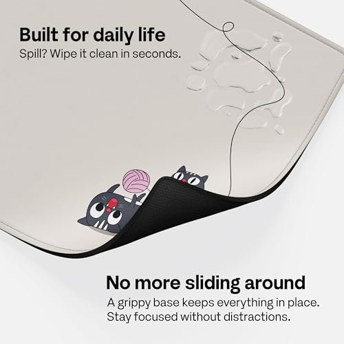 Pixio Mouse Pads - 36 x 16 inch XXL Playful Cats (Side) Beige Multifunctional Large Desk Mats for Gaming, Office, Desktop Anti-Slip Waterproof Washable Computer Mouse Mat - color: Beige Playful Cats (Side)