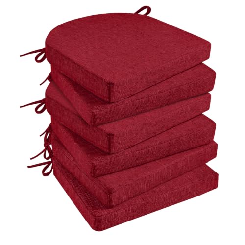 Basic Beyond Chair Cushions for Dining Chairs 6 Pack, Kitchen Chair Cushions with Ties and Non Slip Backing, 16 x 16 inches Chair Pads for Dining Chairs (Red) - color: Red, size: 16"x16"x2"(Pack of 6)