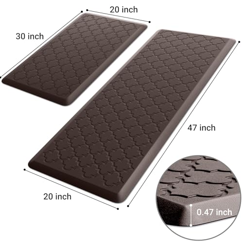 Kitchen Mat [2 PCS] Cushioned Anti-Fatigue Floor Mat Water Resistant Non-Skid Kitchen Mats and Rugs Ergonomic Comfort Foam Kitchen Rugs Standing Mat for Floor Office Sink (Chocolate,20"x30"+20"x47") - color: Chocolate, size: 20"x30"+20"x47"