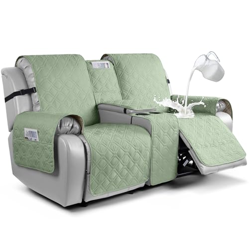 VANSOFY Loveseat Recliner Cover with Console 100% Waterproof Sofa Slipcovers Non-Slip Reclining Couch Cover Split Sofa Covers Furniture Protector for Pets, Dogs(Light Green) - color: Light Green