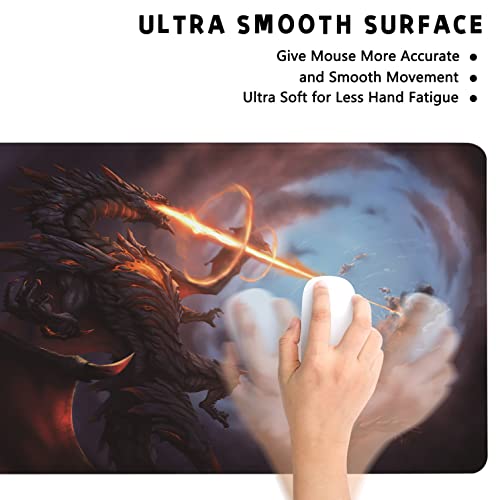 Extended Large Gaming Mouse Pad Cool Dragon Flame XXL Size Keyboard Mouse Mat Desk Pad with Non Slip Rubber Base Stitched Edges Office Decor for Women Girls Men,35.4 x 15.7inch - color: Cool Dragon Flame