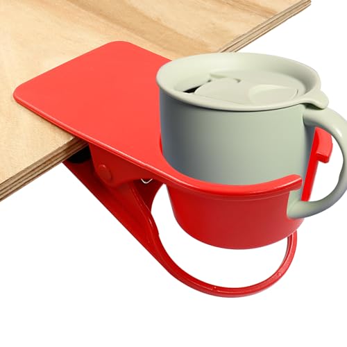 Jiozermi Drinking Cup Holder Clip, Desk Drink Holder with Clip for Water, Soda, Coffee Mug (Red) - color: Red