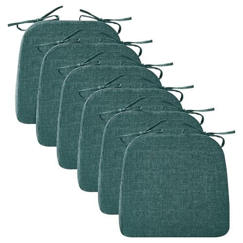 Ruqmuis Chair Cushions for Dining Chairs, 2" Thick Seat Cushions for Kitchen Chairs, D-Shaped Chair Pads with Washable Cover, Ties and Non Slip Backing, 17'' x 16'', Set of 6, Green - color: Green, size: 6 Count(Pack of 1)