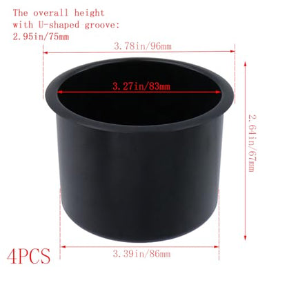 Dnyta 4 Pcs 3.8" x 2.6" Black Plastic Cup Holder Insert Medium Car Seat, Cup Holder Sofa Insert Replacement for Sofa, Boat, Truck, Car, Recliner - color: 4pcs, Black, size: 3.8" x 2.6", Bottom U-shaped groove