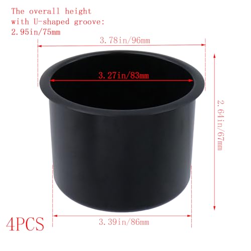 Dnyta 4 Pcs 3.8" x 2.6" Black Plastic Cup Holder Insert Medium Car Seat, Cup Holder Sofa Insert Replacement for Sofa, Boat, Truck, Car, Recliner - color: 4pcs, Black, size: 3.8" x 2.6", Bottom U-shaped groove