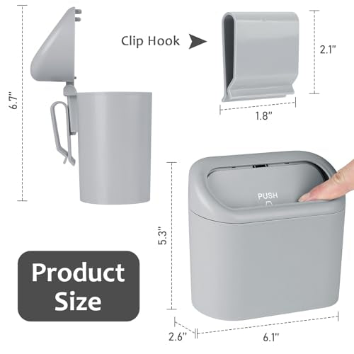 Accmor Car Trash Can, Portable Vehicle Trash Bin with Lid, Mini Car Dustbin Garbage Organizer Holder with One Roll Trash Bag, Leakproof Hanging Cars Storage Bag Container for Auto, SUV, Office (Grey) - color: Grey