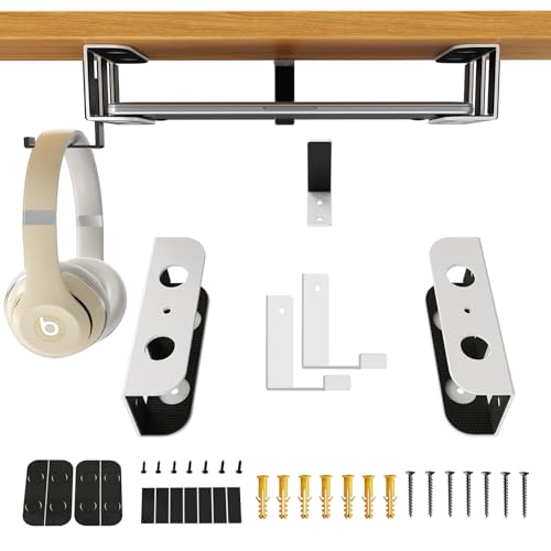 BYMECOST Under Desk Laptop Storage Mount, Metal Under Desk Device Holder, for Devices Up to 1.37" Thick, MacBook, Mini, Keyboard, Router, with Anti-Scratch Silicone (White, 2.1" with Hook) - color: White, size: 2.1" with hook