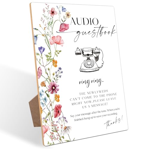 Audio Guest Book Sign, Flowers Bridal Shower Decorations, Guest Book for Party, Wedding Reception Table Decorations, Boho Wooden Sign with Stand for Wedding Reception And Bridal Party Decor, 12 - color: Audio Guest12