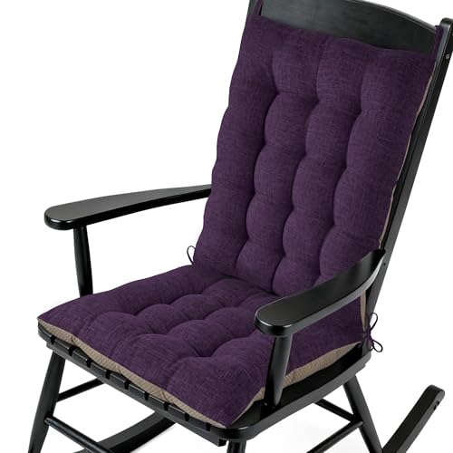 AddGrace Non-Slip Rocking Chair Cushion Extra Large Linen Thick Chair Pads Durable High Back Seat Cushions with Ties Set of 2 Purple - color: Purple