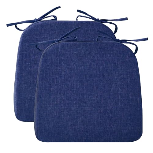 Ruqmuis Chair Cushions for Dining Chairs, 2" Thick Seat Cushions for Kitchen Chairs, D-Shaped Chair Pads with Washable Cover, Ties and Non Slip Backing, 17'' x 16'', Set of 2, Blue - color: Blue, size: 2 Count(Pack of 1)