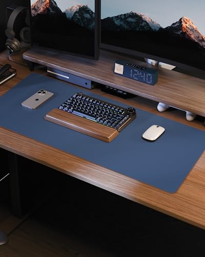 Leather Desk Pad Protector, Large Mouse Mat, Non-Slip Waterproof PU Leather Blotter, Office and Home Cover (Grey Blue, 36" x 17") - color: Grey Blue, size: 36" x 17"