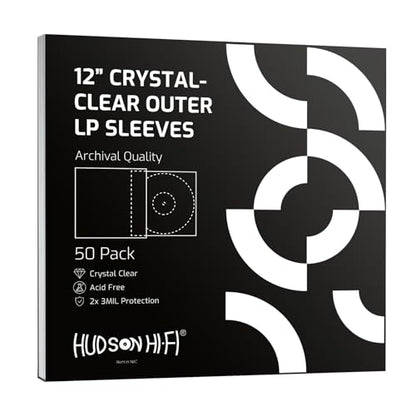 Hudson Hi-Fi Anti-Static Vinyl Record Sleeves - Durable Clear Disc Sleeves- Protect Your LP Albums from Scratches, Dust & Dirt - Acid-Free Rice Paper Disc Covers, 50x Outer Sleeves - size: 50 Outer Sleeves