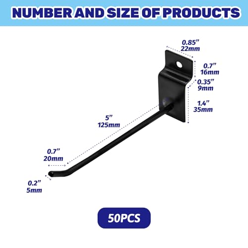 50Pcs 6 Inches Black Slatwall Panel Hooks Bulk Set, Metal Slat Wall Hanging Display Hanger Hooks, Pegboard Organizer for Gridwall Garage Shop Retail - color: Black, size: 6 Inch