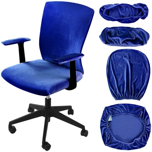Tallew 4 Pcs Office Chair Covers Set Computer Universal Protective Stretchable Chair Seat Covers Desk Armrest Slipcovers Pads Office Cushion Backrest for Rotating(Dark Blue) - color: Dark Blue