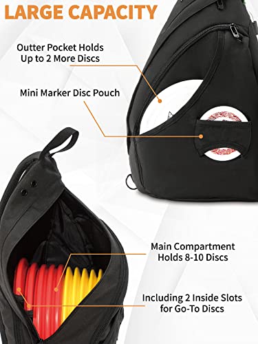 MOYAQI Disc Golf Bag with Retriever Holder and Storage Pockets, Disc Golf Backpack with 8-10 Disc Capacity, Padded Adjustable Strap and Back Panel, Lightweight and Durable - color: Black