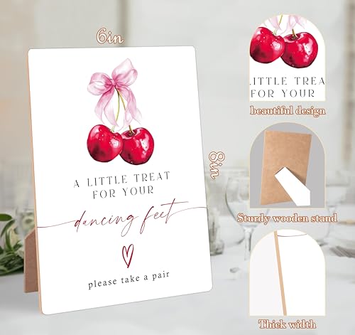 Cherry Wedding Signs for Reception, Pink Bow A Little Treat Sign, Berry Wooden Wedding Signs with Stand, Pink Bow Theme Bridal Shower Decorations, Bridal Shower Party Supplies for Reception, 10 - color: Cheery10