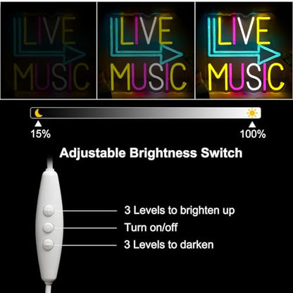 Live Music Neon Signs for Wall Decor，Led Neon Lightfor Live Room, Game Room, Broadcasting Room, Music Studio - style: live music001