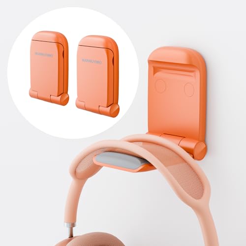 MAMUVIMO Headphone Stand, 2 Pack Headset Stand Foldable＆Sticky, Headphone Holder Hook Mount with Non-Slip Silicone, Adhesive Earphone Desk Hanger Clip Space-Saving for Airpods Max All Earphones Orange - color: Orange, size: 2 Pack