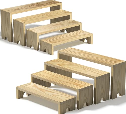 2 Set Wooden Tiered Risers Display Stands for Vendor Events,Stackable Wood Cupcake Display Stand,Farmhouse Decor Wood Dessert Table Display Set,Vendor Booth Display Items,Food Display Risers for Party - color: Original Wood, size: 2 PACK