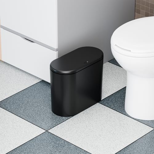 Yieach 3.17 Gallon Thin Small Black Bathroom Trash Can with Lid,12L Small Pet/Dog Proof Slim Trashcan and Skinny Covered Trash Can,Plastic Covered Wastebasket,Garbage Can for Kitchen,Office,RV,Bedroom - color: Black, style: Pack of 1