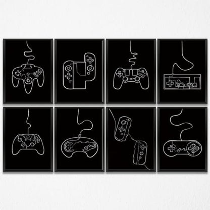 8 Pcs Abstract Line Gaming Wall Art Prints Boys Room Decor Game Room Decor Gamer Funny Wall Decor Paintings Posters for Office Home Bedroom Playroom Gamer Gifts for Men, Him, Son, Brother, Unframed