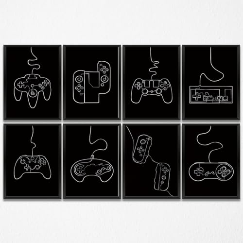 8 Pcs Abstract Line Gaming Wall Art Prints Boys Room Decor Game Room Decor Gamer Funny Wall Decor Paintings Posters for Office Home Bedroom Playroom Gamer Gifts for Men, Him, Son, Brother, Unframed