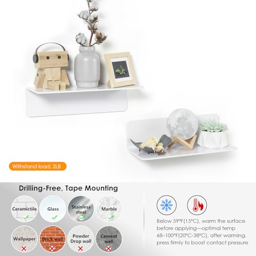 OAPRIRE White Floating Shelves Wall Mounted Set of 2 - Easily Expand Wall Space - Acrylic Hanging Shelves for Bedroom, Gaming Room, Living Room, Bathroom, Office with Cable Clips - color: White