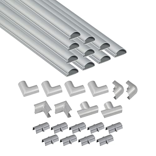 D-Line 157in Cord Cover Kit, Self-Adhesive Wire Hiders, Cable Raceway to Hide Wires on Wall, Electrical Cable Management - 10x 15.7 Lengths & 19 Accessories - 1.18" (W) x 0.59" (H) - Gray - color: Gray, size: 1.18in (W) x 0.59in (H)