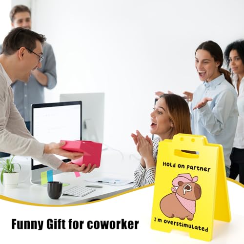 Cute Capybara Desk Sign for Office - Funny "I'm Overstimulated" Meme Decor, Novelty Gag Gift for Coworkers, ADHD Anxiety, Social Battery Warning Sign - style: Cute Capybara