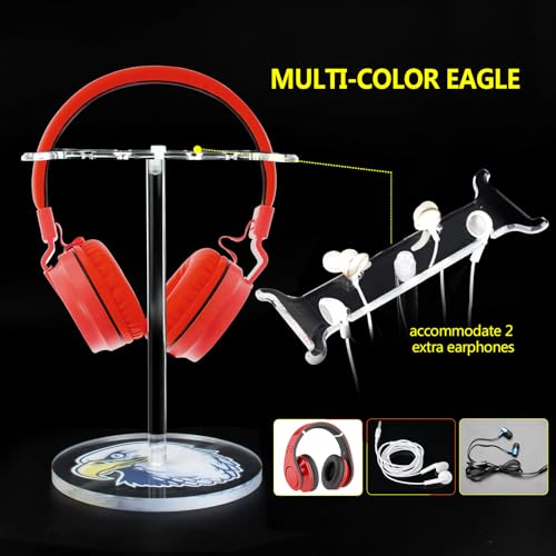 Clear Acrylic Headphone Stand with Patterned Base – Universal Holder for AirPods Max, Gaming & Wireless Headphones – Space-Saving Desk Organizer for Home & Gaming Setup (Black&White Eagle/Hawk) - style: Black&White Eagle/Hawk