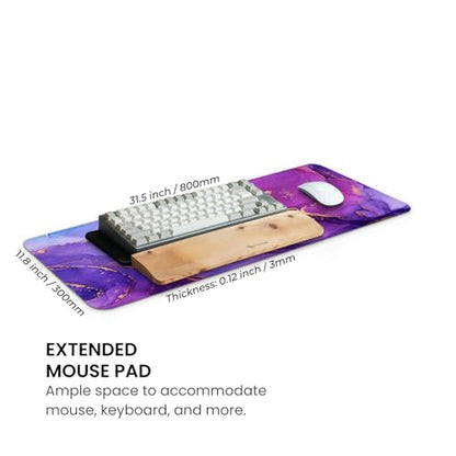 MAY FLOWER Gaming Mouse pad, Large Laptop Mousepad, Full Keyboard Mat, Long Computer Mouse Mat for Home and Office, Anti-Slip Rubber Base, 31.5 x 11.8 Inches (Purple Marble) - color: Purple Marble