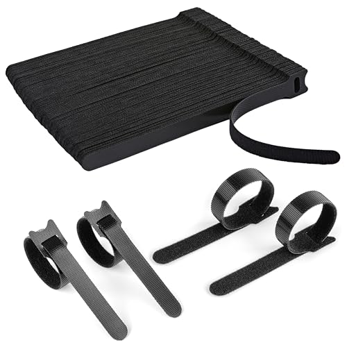 90PCS Reusable Cable Ties with Hook and Loop, Multi-purpose Adjustable 8 Inch Cable Management Wire Ties Cable Straps for Organizing Home, Office and Data Centers, Black - color: Black 90pcs