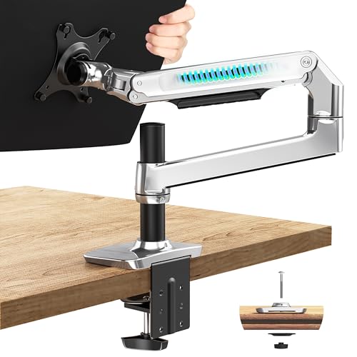Ergounion Single Monitor Arm Desk Mount, Holds Screens up to 40 Inches and 25 lbs, Fully Adjustable Vesa Monitor Mount with C-Clamp and Grommet Base, Aluminum, Silver - color: Silver, size: Single