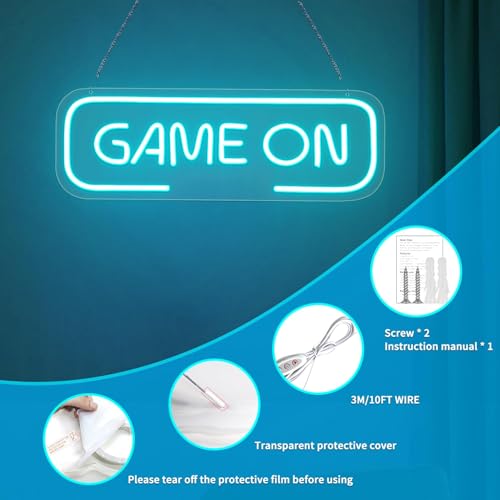 Gaming Letter Neon Sign for Wall Decor, USB Powered Dimmable Ice Blue GAME ON Signs,LED Gamer Neon Sign for Wall Decor,Arcade Room, Game Room, Bedroom, Kids, Boyfriend,Gifts - style: GAME ON