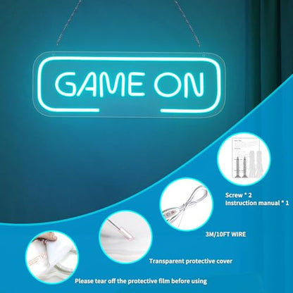 Gaming Letter Neon Sign for Wall Decor, USB Powered Dimmable Ice Blue GAME ON Signs,LED Gamer Neon Sign for Wall Decor,Arcade Room, Game Room, Bedroom, Kids, Boyfriend,Gifts - style: GAME ON