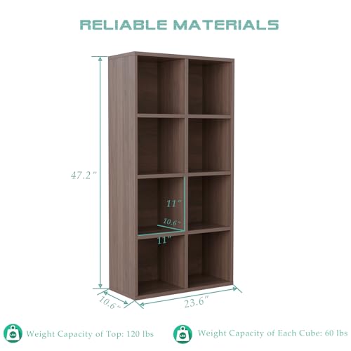 OSCHF 8-Cube Storage Shelf Bookcase - Wooden 4-Tier Floor Standing Open Bookshelf for Home and Office, Cuby Orgainzer, Walnut - color: Walnut, size: 8-Cube