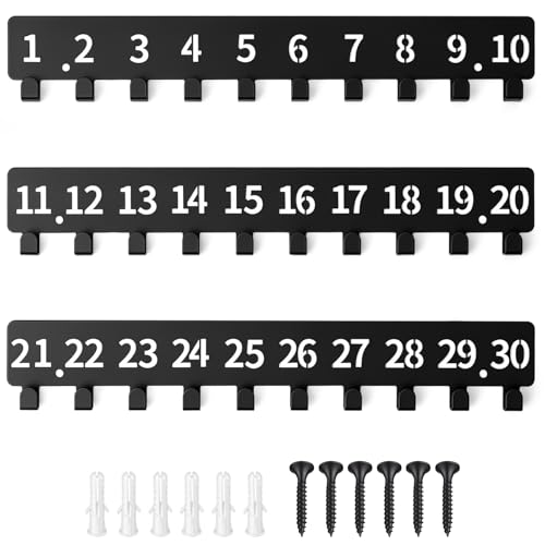 Key Holder Wall Mounted with 30 Hooks, Customizable Metal Key Organizer Rack with Numbered 1-30 Tags, Wall Mount Hanger for Apartment Office Hotel Garage Entryway, Black