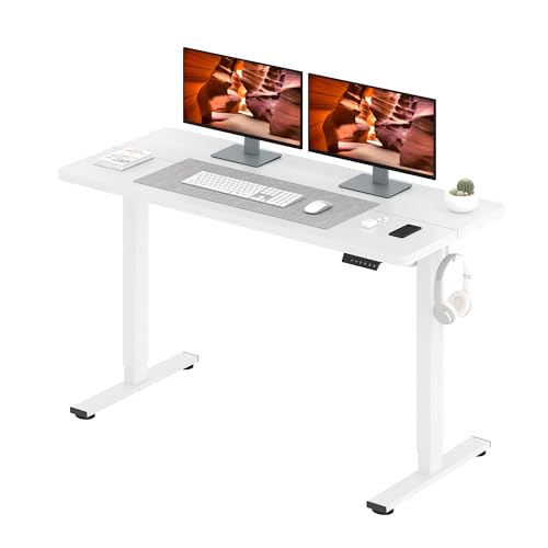 Adjustable Stand Up Desk with Memory Preset, 55 x 24 Inch Standing Desks Electric Desk for Home Office with Splice Board (White) - color: White, size: 5524