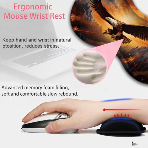 Large Gaming Mouse Pad + Mouse Wrist Rest Pad + Coaster Combination, 31.5 "x 11.8" Durable Non-Slip Extension Table Mat, Suitable for Office and Home, Rebirth of American Eagle Fire - color: Rebirth of American Eagle Fire