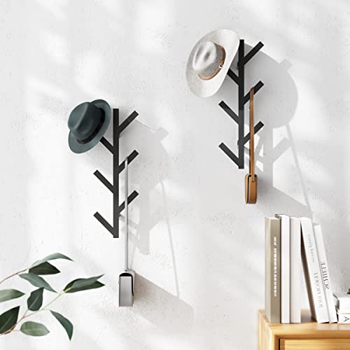 RRG 2 Pack Vertical Coat Rack Wall Mounted, Metal Vertical Hat Rack for Wall, Modern Wall Coat Tree for Hats, Jackets, Bags, Entryway Bedroom (Height 16") - color: Black(2 Pack)