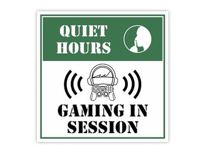 Square Plus Quiet Hours: Gaming in Session Wall or Door Sign | Easy Installation | Gaming Room Signage - Large - size: 8 x 8' - Large
