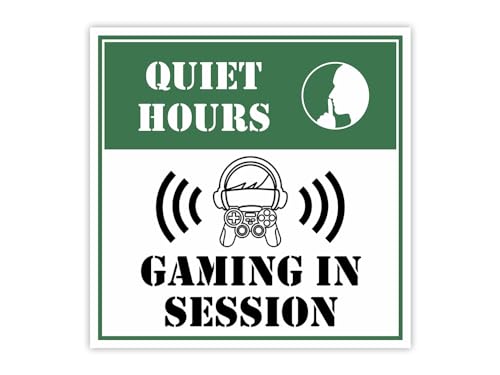 Square Plus Quiet Hours: Gaming in Session Wall or Door Sign | Easy Installation | Gaming Room Signage - Medium - size: 6 x 6" - Medium