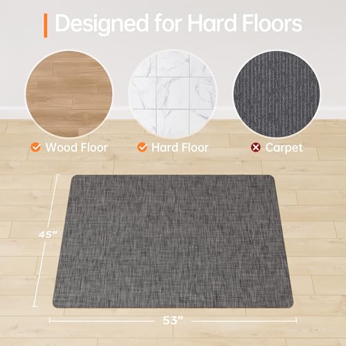 Office Chair Mat, 45" x 53" Computer Chair Mat for Hardwood Floor, Non-Curve Anti Slip Hard Floor Protector for Rolling Chair, PVC Mat Desk Rug for Home Office - color: Dark Grey, size: 45" x 53" Rectangular