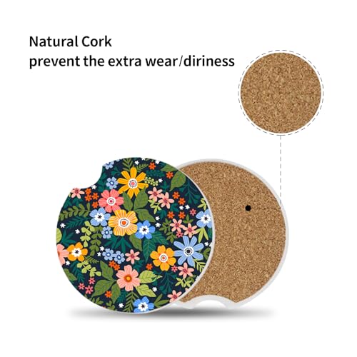 Yellow Flowers Car Coasters for Drinks Absorbent,2 Pack Cup Holders,2.56" Ceramic Stone & Non-Scratch Cork Base Coasters,Auto Accessories for Women & Men. - color: Yellow Flowers