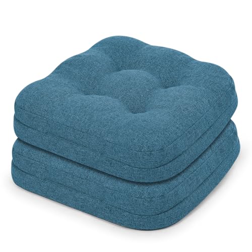 baibu Set of 2 Dining Chair Cushions, Dual-Layer Patent Design Memory Foam Kitchen Chair Cushions, Non-Slip Seat Pads with Ties, 16.5 x 16.5 x 3.5in, 2 Pack, Blue - color: Blue, size: 2 Count (Pack of 1)