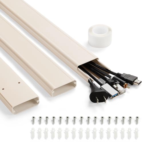 47in(3 x L15.7in) TV Cord Hider, YCLYC Cord Hider for Wall Mount TV, Large Cable Hider, Paintable Wire Covers for Cords, Cable Management Cord Organizer, Wire Hiders for TV on Wall W2 x H0.7in, Beige - color: Beige, size: X-Large-47in