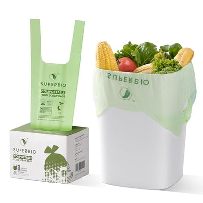 SUPERBIO 3 Gallon Compostable Food Waste Bags, 80 Count, Food Scrap Bags with Handles, ASTM D6400, BPI and OK compost INDUSTRIAL - color: 3 Gallon with Handles, 80 Count