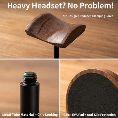 Headphone Holder Stand for Desk, Wood and Metal Headset Hanger Mount Hook Gaming Holder Desktop Earphone Artful Functional Craftsmanship Stand for All Headsets with Solid Wooden Base - style: Walnut