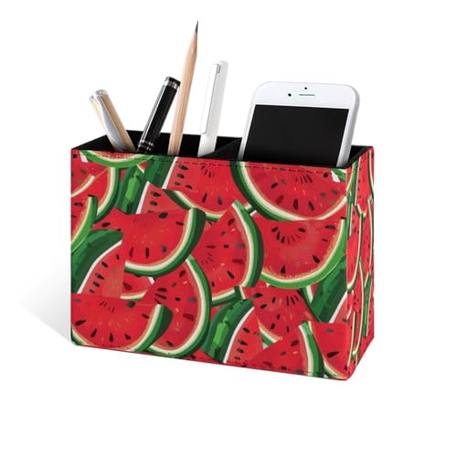 Famame Red Seamless Watermelons Pencil Holder for Desk, Leather Desktop Container Pen Cup Storage Study Table Pen Organizer Makeup Brush Holder for Classroom Office Home - color: Red Watermelons